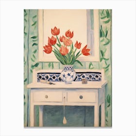 Bathroom Vanity Painting With A Tulip Bouquet 1 Canvas Print