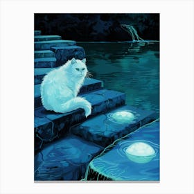 White Cat In The Moonlight Canvas Print