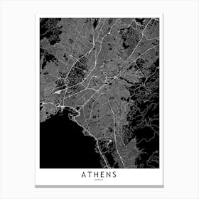 Athens Black And White Map Canvas Print