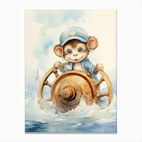 Monkey Painting Sailing Watercolour 3 Canvas Print