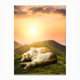 Giant Cat Relaxing On Hill Canvas Print