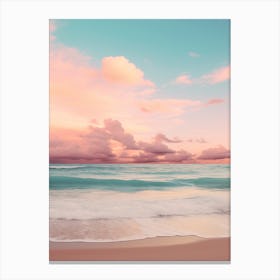 A Blue Ocean And Beach At Sunset With Waves Pink Photography 2 Canvas Print