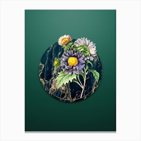 Vintage China Aster Botanical in Gilded Marble on Dark Spring Green Canvas Print