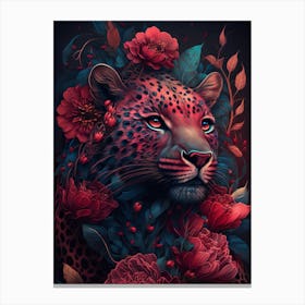 Leopard With Flowers Canvas Print