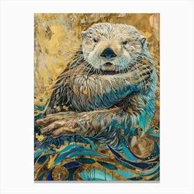 Sea Otter Gold Effect Collage 2 Canvas Print