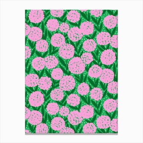 Blooming Abstract Allium Flowers Pink Green Dark Green Canvas Print