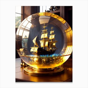 Ship In Gold Globe Canvas Print