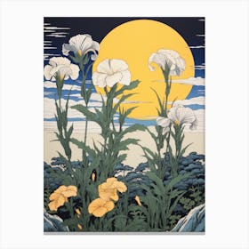 Hanashobu Japanese Water Iris 3 Vintage Botanical Woodblock Canvas Print