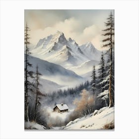 Vintage Muted Winter Mountain Landscape (26) Canvas Print