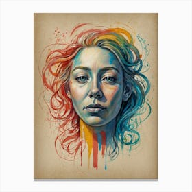 Girl With Colorful Hair Canvas Print