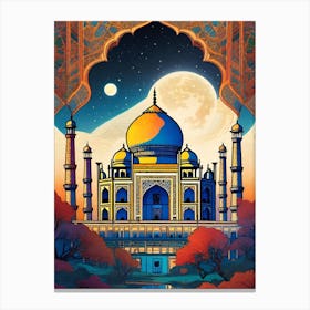 The Taj Mahal ~ Indian Yoga Travel Adventure Visionary Wall Decor Futuristic Sci-Fi Trippy Surrealism Modern Digital Psychedelic Cubic Fantasy Art Full Moons Stars Mandala Spiritual Fractals Space DMT Vibrant Canvas Print