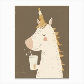Unicorn Drinking An Iced Coffee Muted Pastels 2 Canvas Print