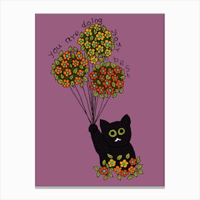 Cat With Flowers Balloon Motivational Quote Canvas Print