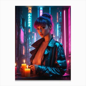 Neon Girl With Candles Canvas Print