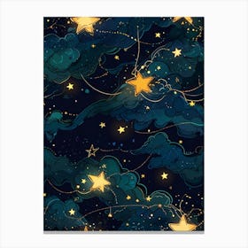 Seamless Pattern With Stars And Clouds 4 Canvas Print