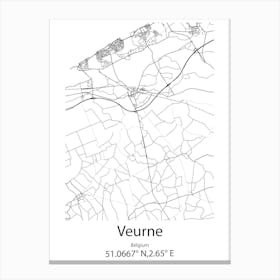 Veurne,Belgium Minimalist Map Canvas Print