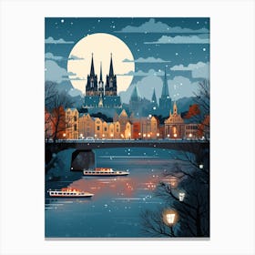 Winter Travel Night Illustration Cologne France Canvas Print