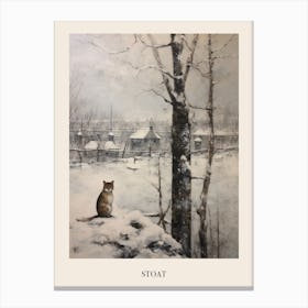 Vintage Winter Animal Painting Poster Stoat Canvas Print