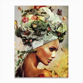 Woman With Flowers On Her Head 4 Canvas Print