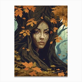 Woman In The Autumn Oak Canvas Print
