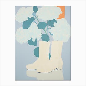 A Painting Of Cowboy Boots With White Flowers, Pop Art Style 10 Canvas Print