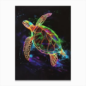 Neon Sea Turtle In The Sea At Night 2 Canvas Print