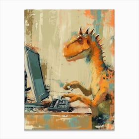 Spikey Mustard Dinosaur On A Computer Canvas Print