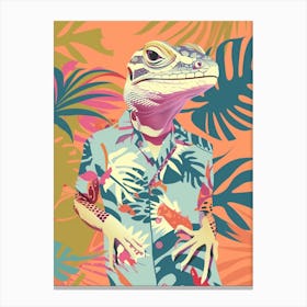 Lizard In A Floral Shirt Modern Colourful Abstract Illustration 1 Canvas Print