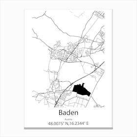 Baden,Austria Minimalist Map Canvas Print