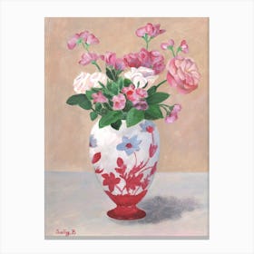 Chinoiserie Pink Flowers Canvas Print