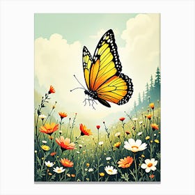 Butterfly Flying Through A Meadow, Its Wings Fluttering In The Breeze Canvas Print