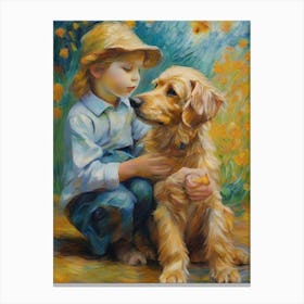 Little Boy With Dog Canvas Print