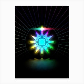 Neon Geometric Glyph in Candy Blue and Pink with Rainbow Sparkle on Black n.0175 Canvas Print