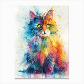 Cat Colourful Watercolour 4 Canvas Print