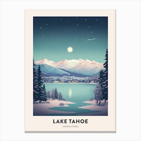 Winter Night  Travel Poster Lake Tahoe Usa 3 Canvas Print