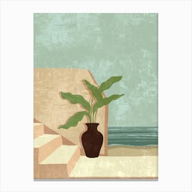 Potted Plant On Stairs Canvas Print