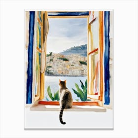back Cat Looking Out Of Window atrcolor Canvas Print