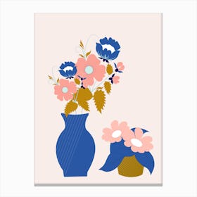 Pink Blue And Gold Vases With Flowers Canvas Print