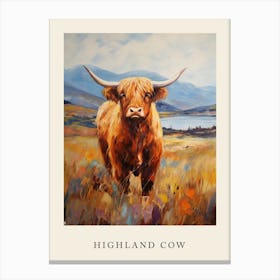 Colourful Impressionism Style Painting Of A Highland Cow Poster 3 Canvas Print