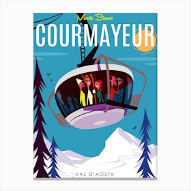 Courmayeur Ski Poster  Teal & White Canvas Print