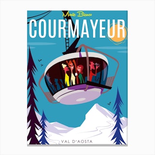 Courmayeur Ski Poster  Teal & White Canvas Print