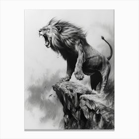 African Lion Charcoal Drawing Roaring On A Cliff 3 Canvas Print