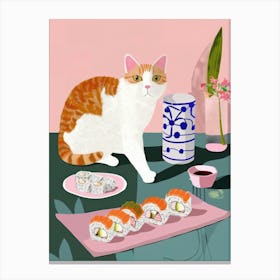 Cat And Sushi 2 Canvas Print