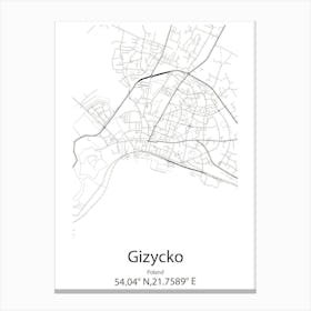 Gizycko,Poland Minimalist Map Canvas Print