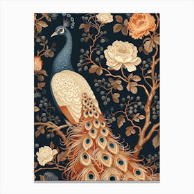 Navy Blue & Brown Peacock Wallpaper Canvas Print