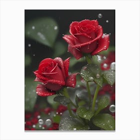 Red Roses At Rainy With Water Droplets Vertical Composition 23 Canvas Print