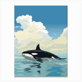 Graphic Design Style Orca Whale With Clouds Aqua Minimalist Canvas Print