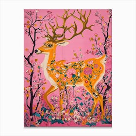 Floral Animal Painting Reindeer 3 Canvas Print