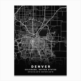 Denver Colorado United States Black Map Canvas Print