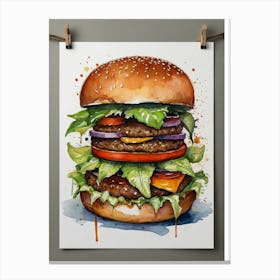 Watercolor Of A Hamburger Canvas Print